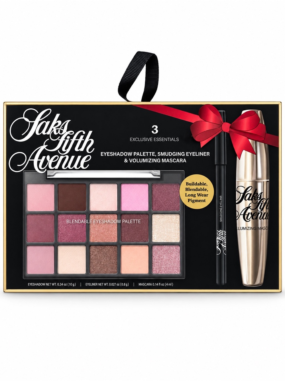 Saks Fifth Avenue Pink Eyeshadow Palette with Black Eyeliner & Gold Mascara